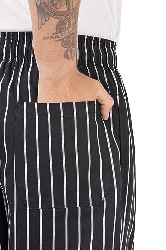 Designer Baggy Chef Pants, Black Chalk Stripe, X-Large
