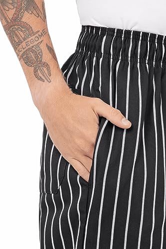 Designer Baggy Chef Pants, Black Chalk Stripe, X-Large
