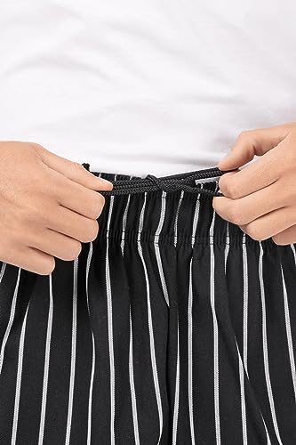 Designer Baggy Chef Pants, Black Chalk Stripe, X-Large