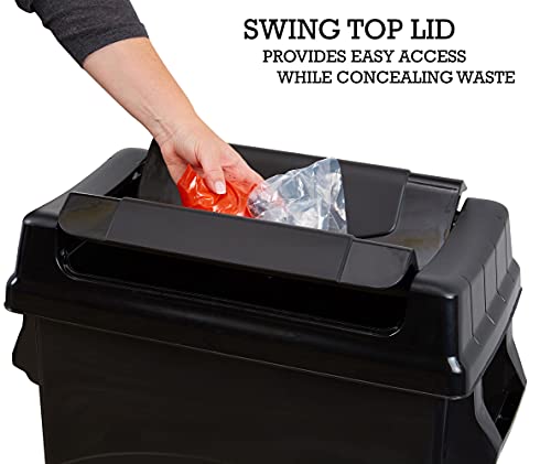 Highboy Swing Lid Waste Container, 23 Gallon, Black