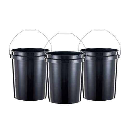 5 Gallon Heavy Duty Plastic Bucket Set, Black