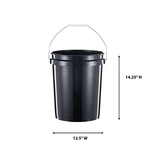 5 Gallon Heavy Duty Plastic Bucket Set, Black