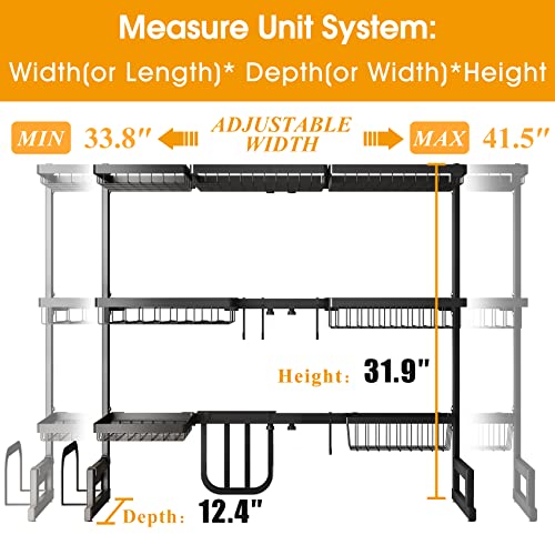Adjustable 3 Tier Over-The-Sink Dish Drying Rack, Black