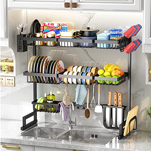 Adjustable 3 Tier Over-The-Sink Dish Drying Rack, Black