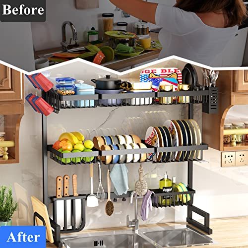 Adjustable 3 Tier Over-The-Sink Dish Drying Rack, Black