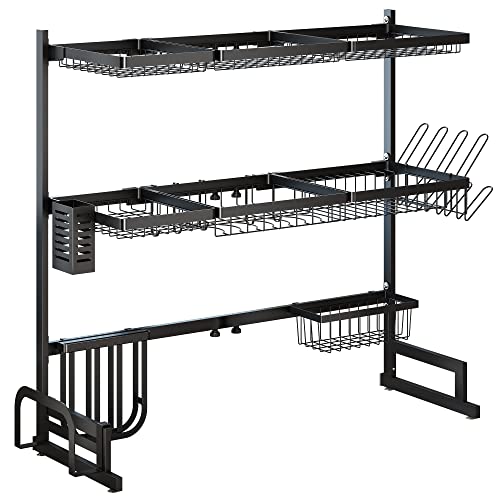 Adjustable 3 Tier Over-The-Sink Dish Drying Rack, Black