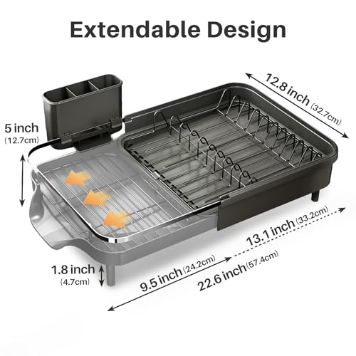 Expandable Stainless Steel Dish Drying Rack with Utensil Holder