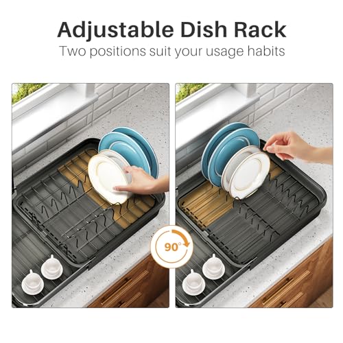 Expandable Stainless Steel Dish Drying Rack with Utensil Holder