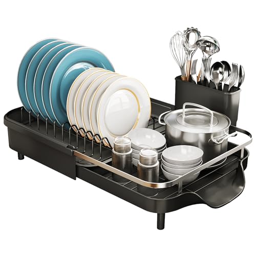 Expandable Stainless Steel Dish Drying Rack with Utensil Holder