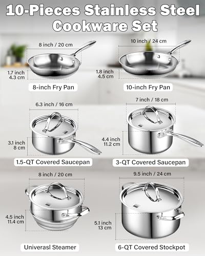 Classic Stainless Steel Cookware Set 10-Pieces, Pots and Pans