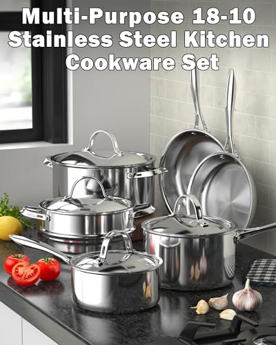 Classic Stainless Steel Cookware Set 10-Pieces, Pots and Pans