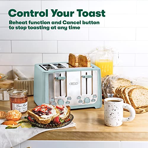 BELLA 4 Slice Toaster - Wide Slots, Removable Tray, Functions