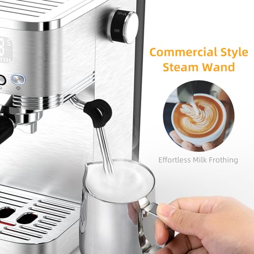20-Cup Espresso Machine with Hot Water Pipe & Steamer