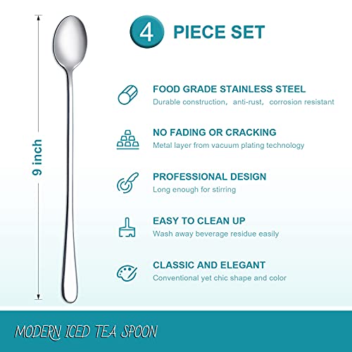 Set of 4 Stainless Steel Long Handle Spoons