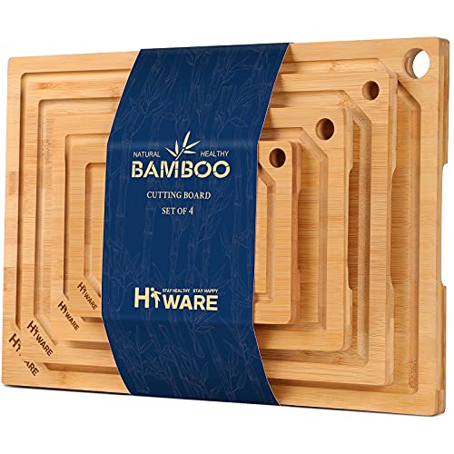 Hiware Bamboo Cutting Boards Set with Juice Groove