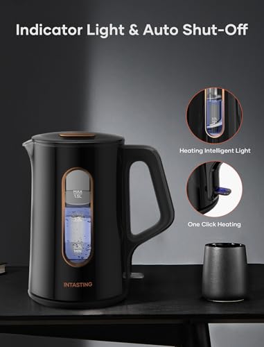INTASTING Electric Kettle, Double Wall Glass Inner, 1.5-Liter