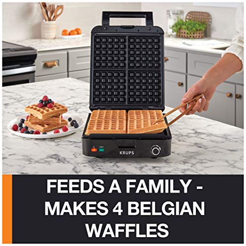 Krups Stainless Steel Waffle Maker, 4 Slices, 1200W