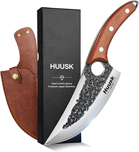 Huusk Hand Forged Butcher Knife for Meat Cutting