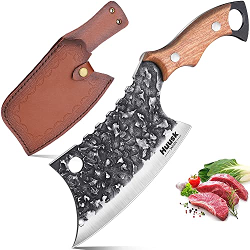 Hand Forged Huusk Meat Cleaver for Kitchen and Camping