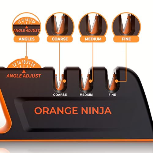 Orange Ninja Kitchen Knife Sharpener - 5 Adjustable Angles