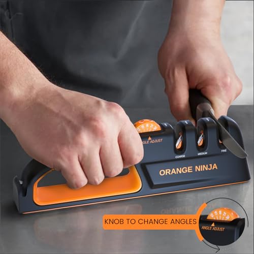 Orange Ninja Kitchen Knife Sharpener - 5 Adjustable Angles