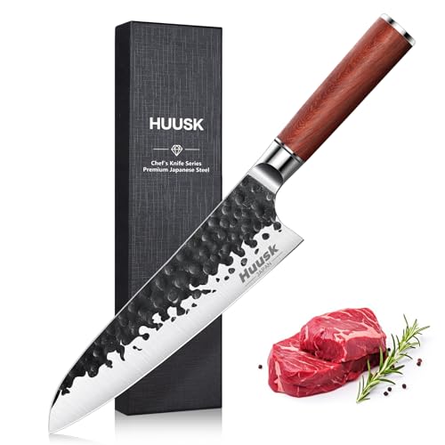 8" Huusk Japanese Chef Knife with Hand Forged Carbon Steel Blade