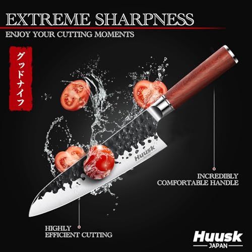 8" Huusk Japanese Chef Knife with Hand Forged Carbon Steel Blade
