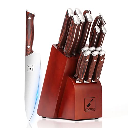 imarku 16-Piece Japanese Knife Set with Block and Sharpener