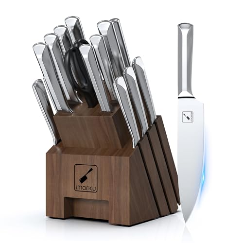 imarku 16-Piece Japanese Stainless Steel Knife Block Set