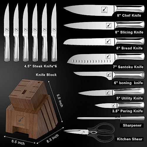 imarku 16-Piece Japanese Stainless Steel Knife Block Set