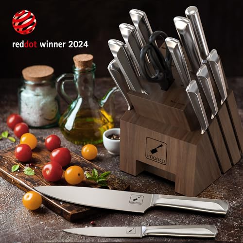 imarku 16-Piece Japanese Stainless Steel Knife Block Set