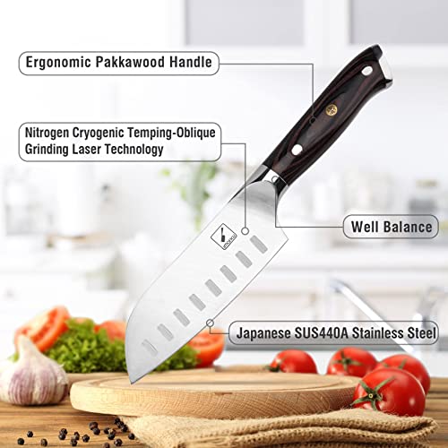 imarku 5" Santoku Japanese Chef Knife with Pakkawood Handle