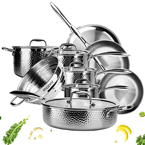 imarku 14-Piece Tri-Ply Stainless Steel Cookware Set