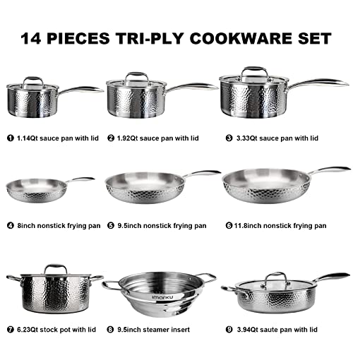 imarku 14-Piece Tri-Ply Stainless Steel Cookware Set