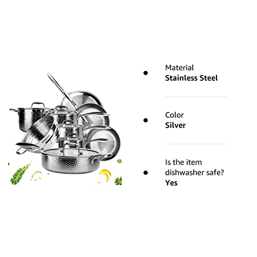 imarku 14-Piece Tri-Ply Stainless Steel Cookware Set