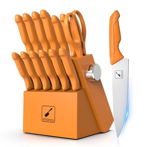 imarku Japanese Knife Set with Built-in Sharpener, Orange