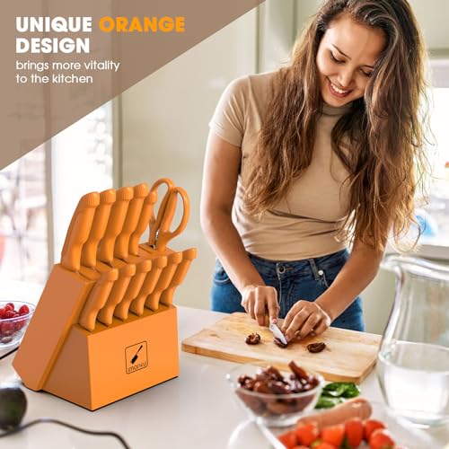 imarku Japanese Knife Set with Built-in Sharpener, Orange