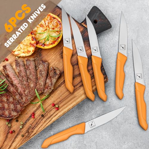 imarku Japanese Knife Set with Built-in Sharpener, Orange