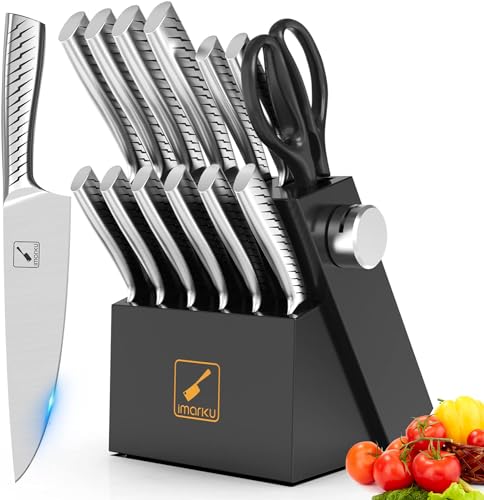 Imarku 14-Piece Premium Knife Set with Sharpener, Black