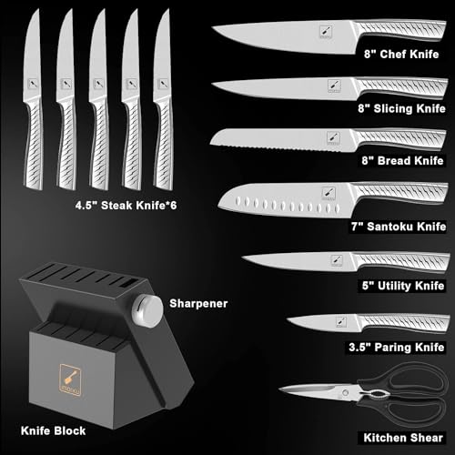 Imarku 14-Piece Premium Knife Set with Sharpener, Black