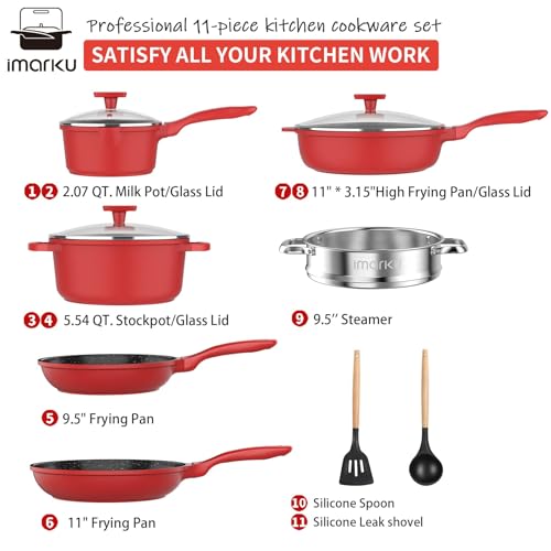 Imarku 11-Piece Nonstick Cookware Set with Steamer, Induction