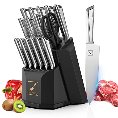 Imarku 16-Piece Stainless Steel Knife Set with Block