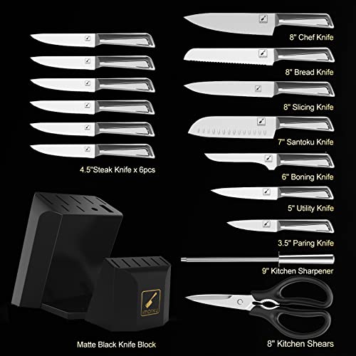 Imarku 16-Piece Stainless Steel Knife Set with Block