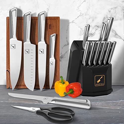 Imarku 16-Piece Stainless Steel Knife Set with Block