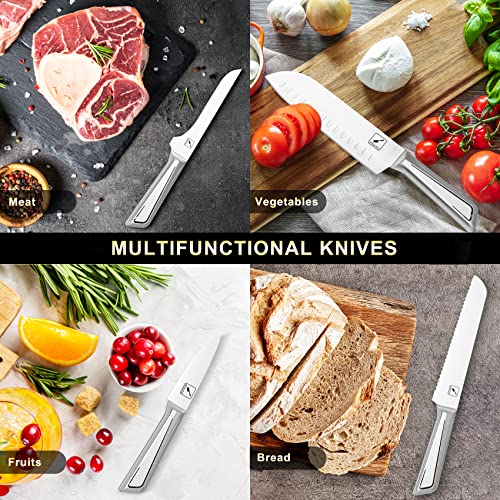 Imarku 16-Piece Stainless Steel Knife Set with Block