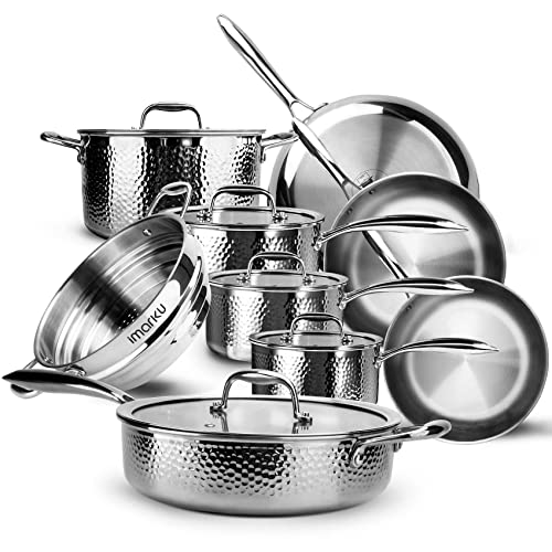 imarku 14PCS Tri-Ply Stainless Steel Cookware Set