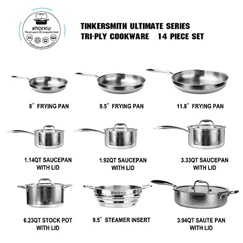 imarku 14PCS Tri-Ply Stainless Steel Cookware Set