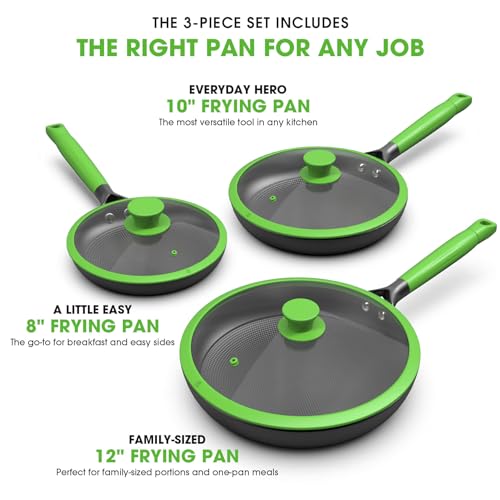 imarku Nonstick Frying Pan Set with Lids, 3-pc Cast Iron Skillets