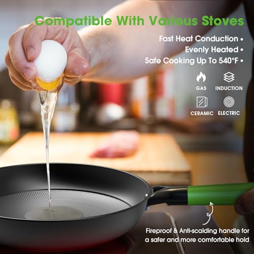 imarku Nonstick Frying Pan Set with Lids, 3-pc Cast Iron Skillets