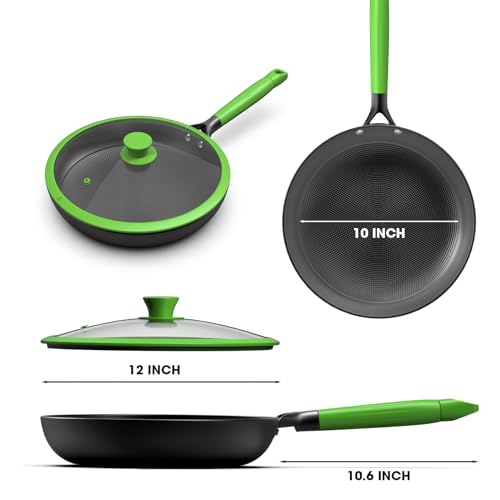 imarku Nonstick Frying Pan Set with Lids, 3-pc Cast Iron Skillets